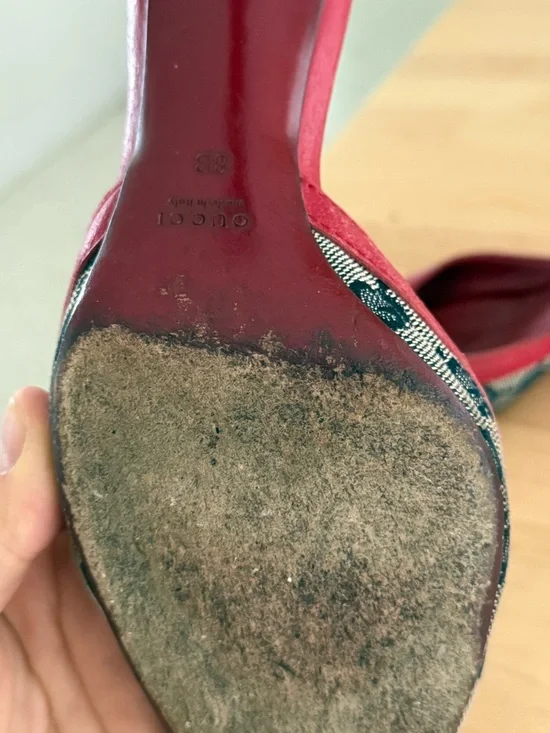 Gucci Navy GG Canvas Pointed Mules with Red Trim and Gold Hardware - Picture 7 of 10